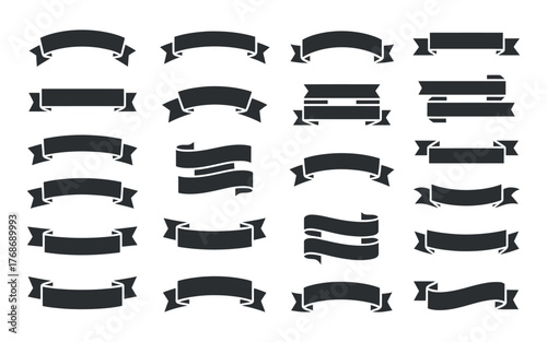 Set of Black Ribbon Banners Vector Illustrations Various Styles