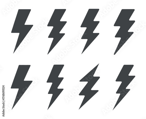 Collection Of Simple Lightning Bolt Icon Thunderbolt Strike Electric Power Vector Illustration Safety Energy Danger Sign Electricity Shape