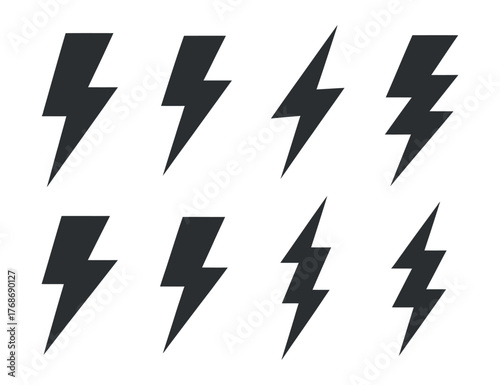 Collection Of Simple Lightning Bolt Vector Icon Thunderbolt Strike Electric Power Sign Safety Energy Danger Symbol Electricity Shape