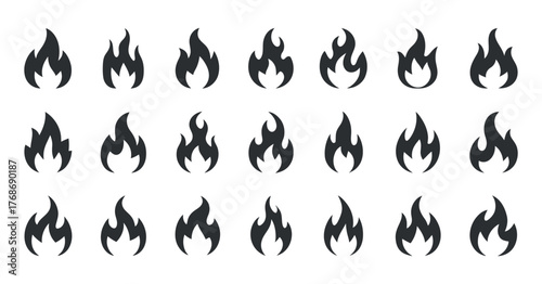 Black Flame Icons Vector Collection: Modern Fire Graphics