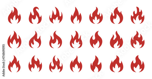 Red Flame Icons Vector Collection: Vibrant Fire Graphics