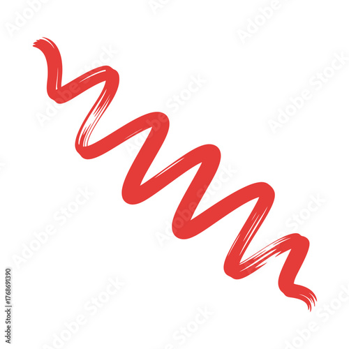 Vibrant red brush stroke wavy line on white background