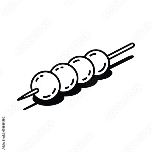 Simple hand drawn illustration of meatballs on a skewer