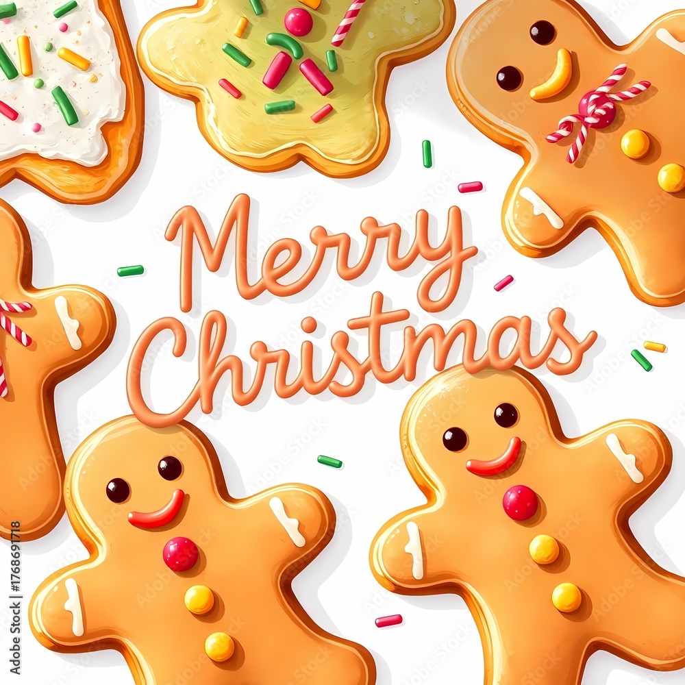 Naklejka premium Minimalist Merry Christmas with Cookie Letters