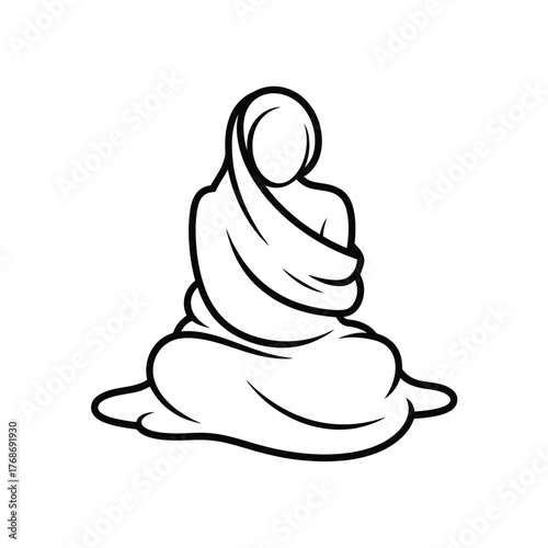 Stylized line art of a person sitting in meditation