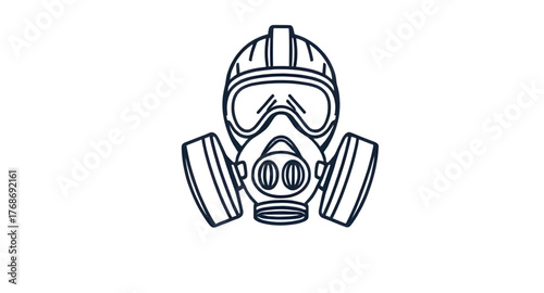 gas mask, vector, illustration, icon, protection, safety, respirator, mask, filter, air, toxic, pollution, chemical, military, defense, industrial, equipment, danger, hazard, protective gear, minimal,