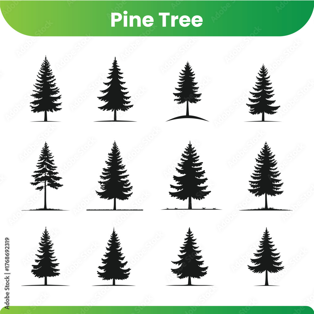 Fototapeta premium Stylized silhouette of a single pine tree with a pointed top and branches perfect for nature and holiday designs