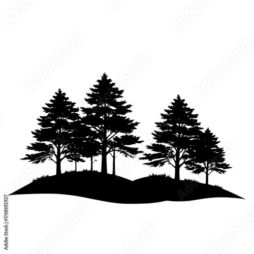 Silhouette forest landscape vector graphic evergreen trees woodland scene