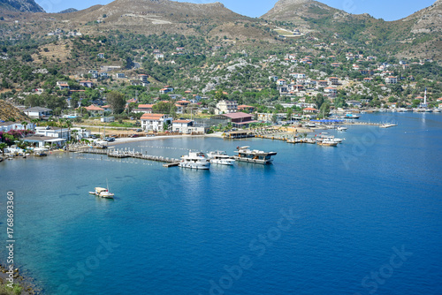 Fototapeta Naklejka Na Ścianę i Meble -  Selimiye is a neighbourhood of the municipality and district of Marmaris, Muğla Province, Turkey. A popular cove for boat and yacht tourism. It lies in the Bozburun Peninsula