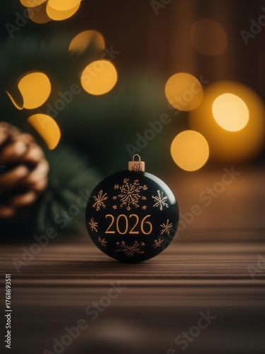 A black Christmas ornament with 