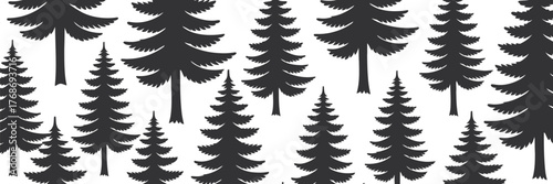 Vector set of unique pine trees with distinct silhouettes, varying tiers and slender forms, isolated on white background, perfect for landscape, forest, and decorative design.