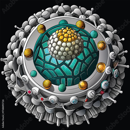 Abstract spherical composition with intricate details, futuristic design and patterns