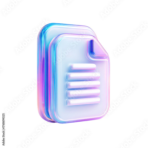 3D Glossy Gradient Document Icon isolated on transparent background