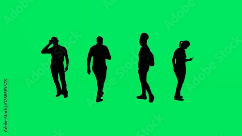 Silhouettes of people on a green screen animated chromakey background depth design illustration scene creative figure emotion expression gesture composition elements style motion frame