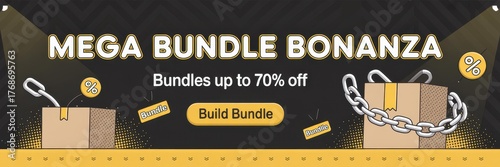 Black & Yellow Panoramic E-commerce Bundle Banner — Promo, Up to 70% Off