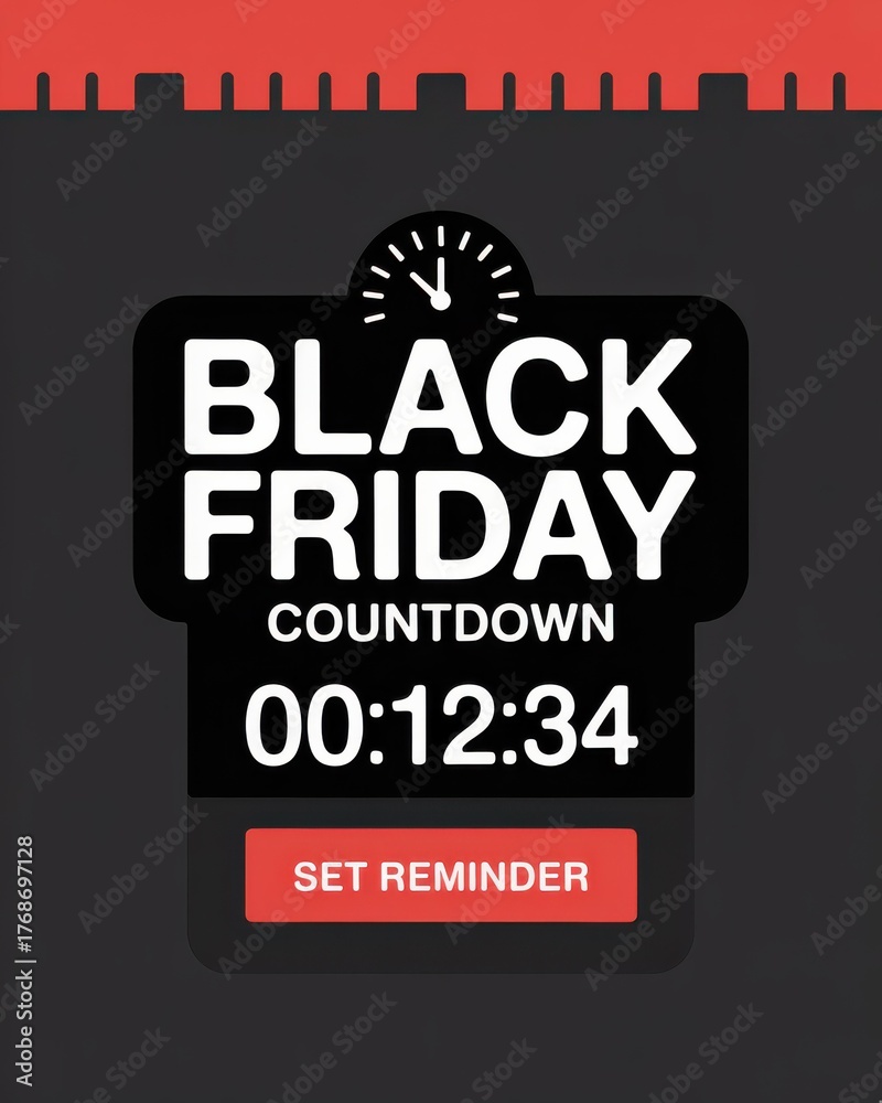 Fototapeta premium Modern minimalist Black Friday countdown banner — white timer on black panel, red 