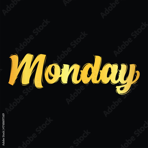 Monday golden brush lettering modern calligraphy style for social media posts isolated on black background