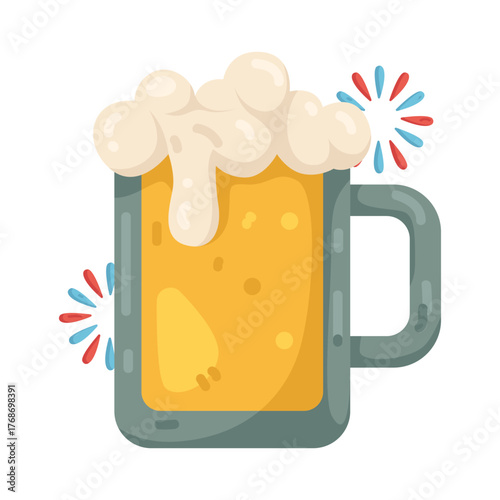 Illustration of Mug of Beer with Fireworks 