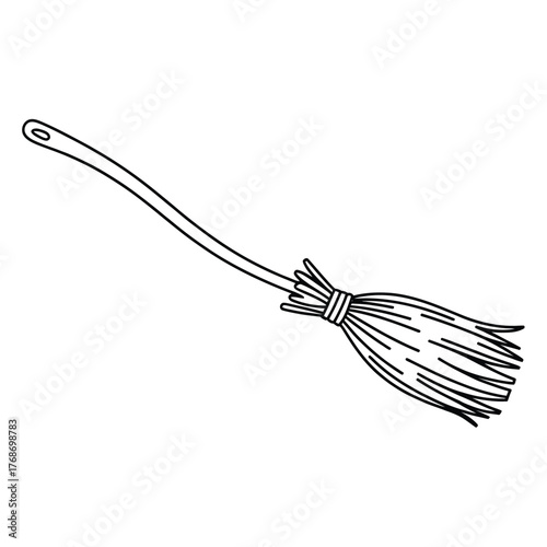 Photography Hand drawn illustration of a witch s broomstick on a white background