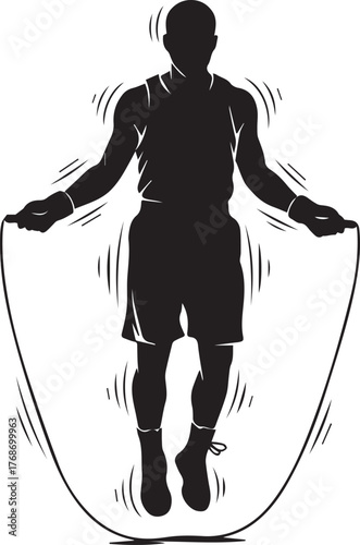 Silhouette of a boxer jumping rope in a dynamic action pose for training and fitness