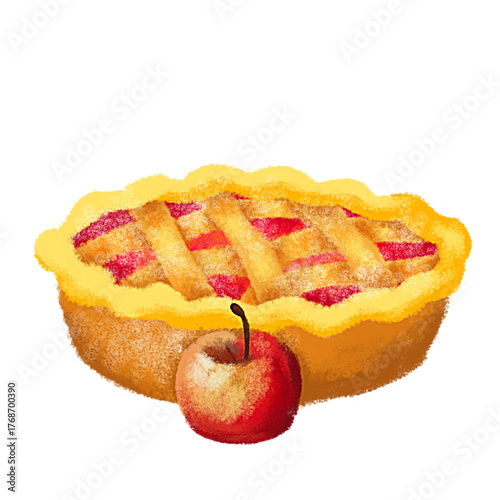Illustration of an apple pie. Christmas food, breakfast pie.