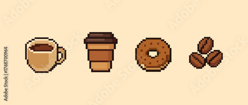 Pixel Art Coffee Set, 8-Bit Cafe Icons