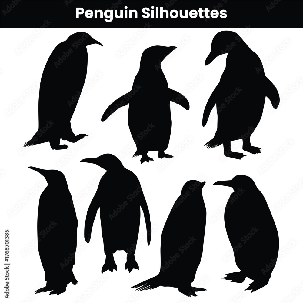 Naklejka premium Collection of Penguin Silhouettes in Poses