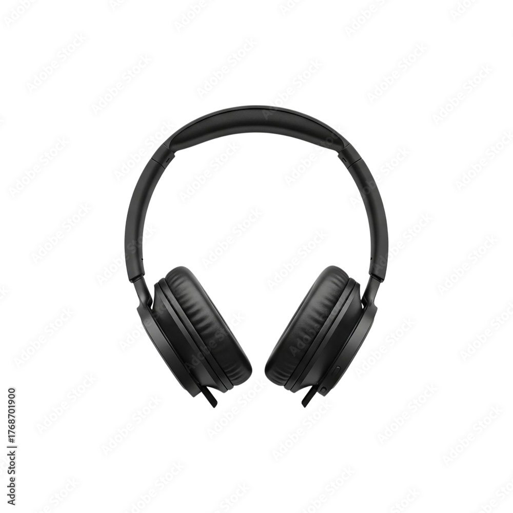 Fototapeta premium Black wireless headphones isolated on transparent background for listening to music