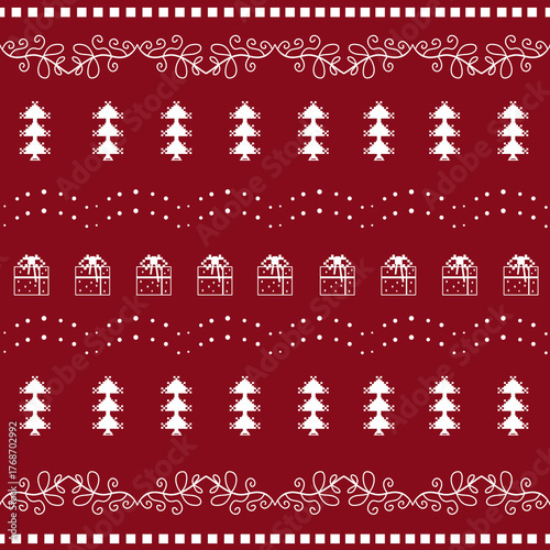 Christmas pixel style pattern. festive theme. embroidery style design. for decoration, illustration, wallpaper, poster. Christmas background.