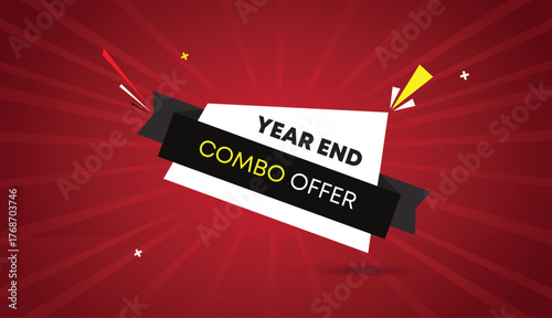 Year End Combo Offer Web Banner Vector Art Template Design Badge Icon Label Deep Black Gray White Shapes Bold Text Dark Red Light Sun Shine Abstract Business Background Creative Modern Elegant Stylish
