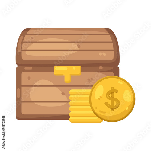 Illustration of Treasure Chest and Gold Coins