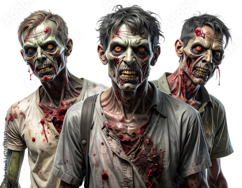 Zombies isoliert auf weißem Hintergrund – gruselige Untote Freisteller, Halloween