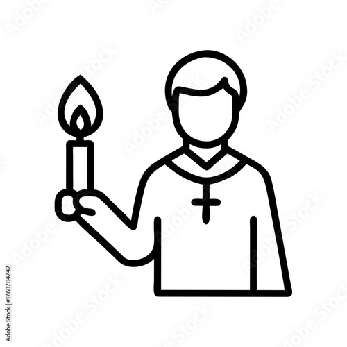 Priest holding candle in line art style for religious observance  