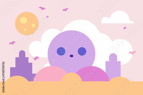 Cute Halloween Dreamland With Pastel Fog on Transparent Background