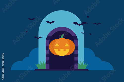Haunted pumpkin portal opening in the sky on transparent background