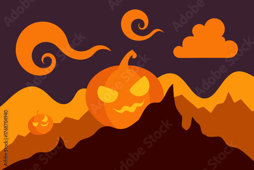 Pumpkin fog swirling through ghostly mountains on transparent background