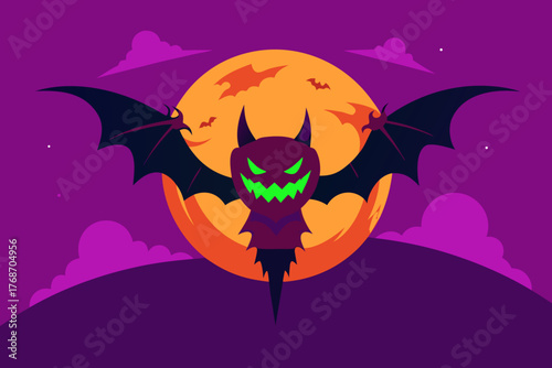 Pumpkin dragon flying through neon Halloween sky on transparent background