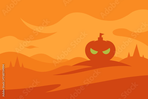 Pumpkin sandstorm over haunted desert on transparent background