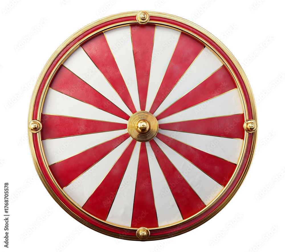Obraz premium Red and white striped wheel with gold accents isolated on a transparent background