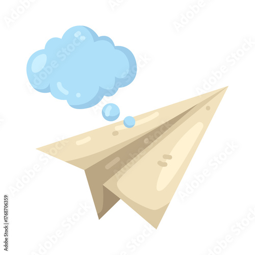 Illustration of Paper Airplane with Cloud Thought Bubble