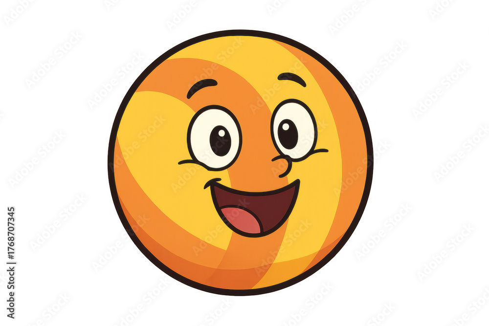 Fototapeta premium Happy cartoon face smiling, expressing positive emotion and joy, yellow emoji character vector art with transparent background
