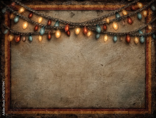 Vintage Christmas Background with Festive String Lights