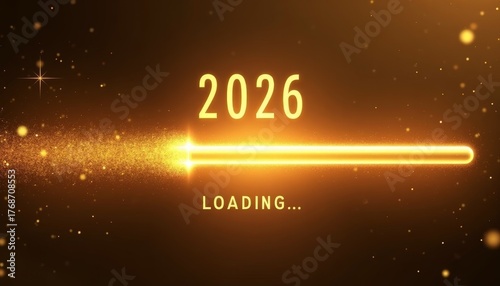 digital graphic displays bright yellow and orange lightning bolt spanning 2026, with 