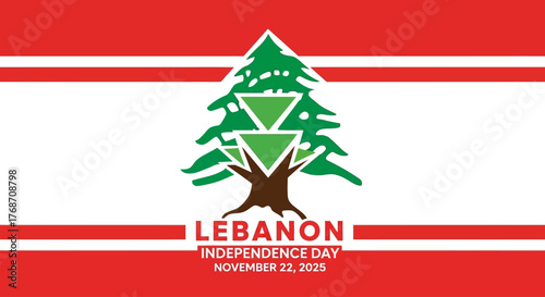 Celebrate Lebanon Independence Day 2025 with this vibrant flag and cedar tree design, perfect for greeting cards, social media, and national holiday promotions