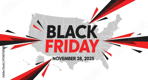 Get ready for incredible savings with this Black Friday 2025 promotional design featuring the United States, perfect for advertising, marketing, and social media campaigns