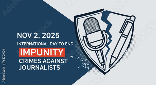 Remembering journalists on International Day to End Impunity Nov 2, 2025 with a symbol of a microphone and pen, symbolizing freedom of the press and the fight against crimes