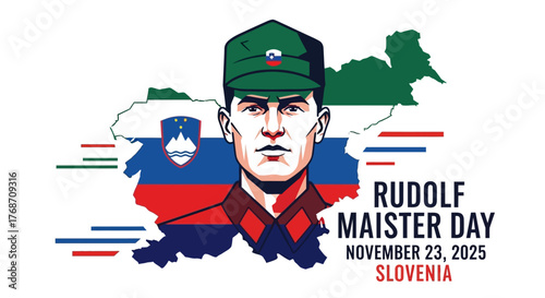 Celebrate Rudolf Maister Day with patriotic pride on November 23, 2025, honoring Slovenia's rich history and national heroes in a powerful graphic design.