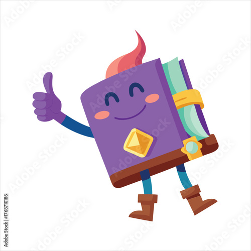 Cartoon Magic Book on Rack Flat Design Icon