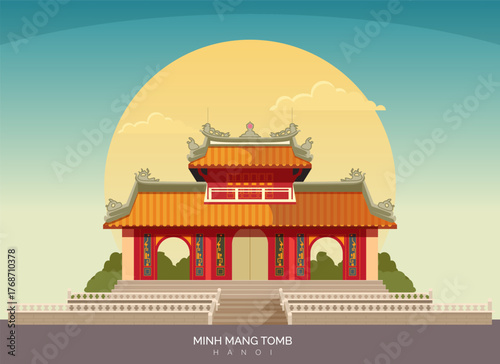 Minh Mang Tomb - Mausoleum of Emperor Minh Mang Hue - Stock Illustration