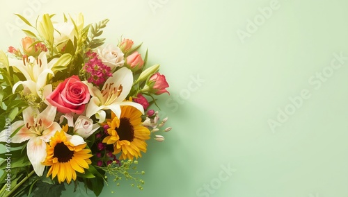 Beautiful Floral Bouquet Arrangement With Vibrant Colors on a Light Green Bac...